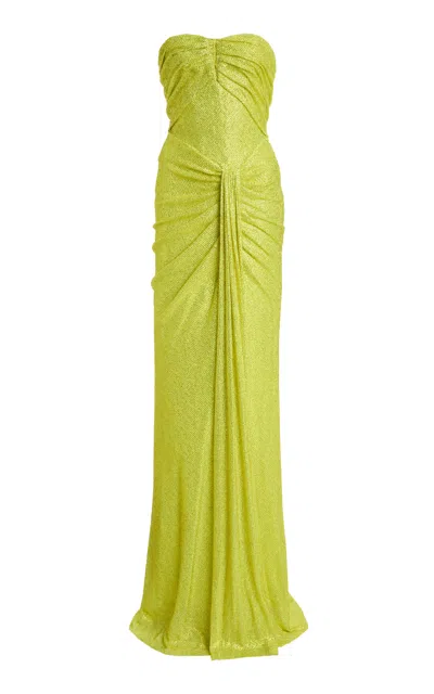 Atelier Prabal Gurung Strapless Crystal-embellished Tulle Gown In Yellow