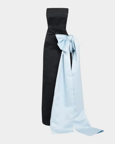 Atelier Prabal Gurung Strapless Satin Bow Column Gown
