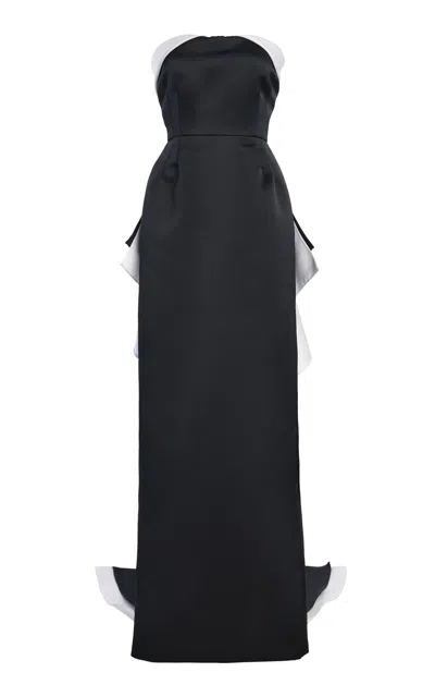 Atelier Prabal Gurung Strapless Satin Column Gown In Black