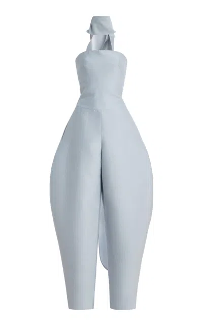 Atelier Prabal Gurung Strapless Silk-wool Jumpsuit In Blue