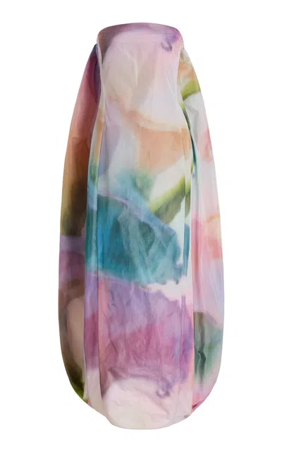 Atelier Prabal Gurung Strapless Taffeta Maxi Dress In Multi