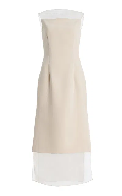 Atelier Prabal Gurung Stretch Crepe-organza Midi Dress In Neutral