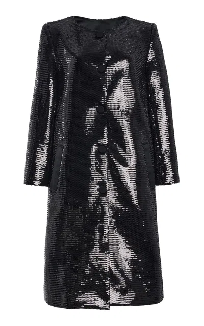 Atelier Prabal Gurung Stretch Sequined Car Coat In Black