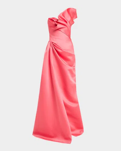 Atelier Prabal Gurung Tamara Strapless Ruffle Satin A-line Gown In Multi