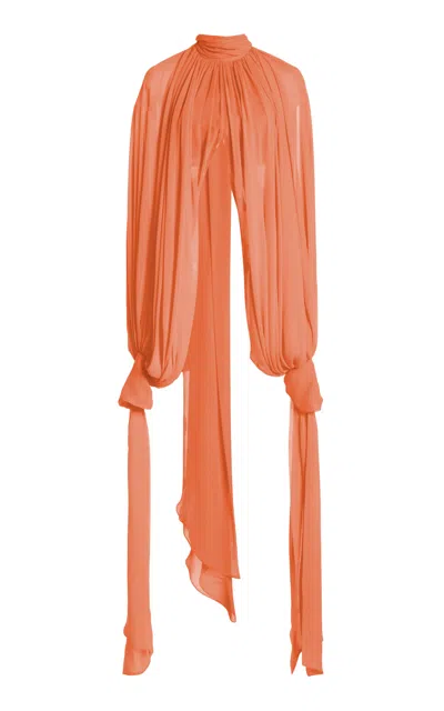 Atelier Prabal Gurung Tie-neck Silk-chiffon Blouse In Orange