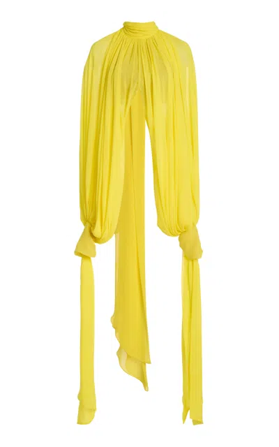 Atelier Prabal Gurung Tie-neck Silk-chiffon Blouse In Yellow