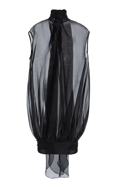 Atelier Prabal Gurung Tie-neck Silk-organza Mini Dress In Black