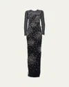 Atelier Prabal Gurung Tonya Beaded Long-sleeve Gown In Multi
