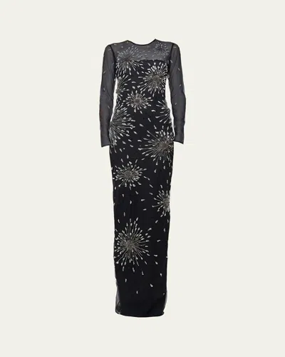 Atelier Prabal Gurung Tonya Beaded Long-sleeve Gown In Multi