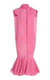 Atelier Prabal Gurung Trumpet-hem Sheer Cloque Midi Dress In Pink
