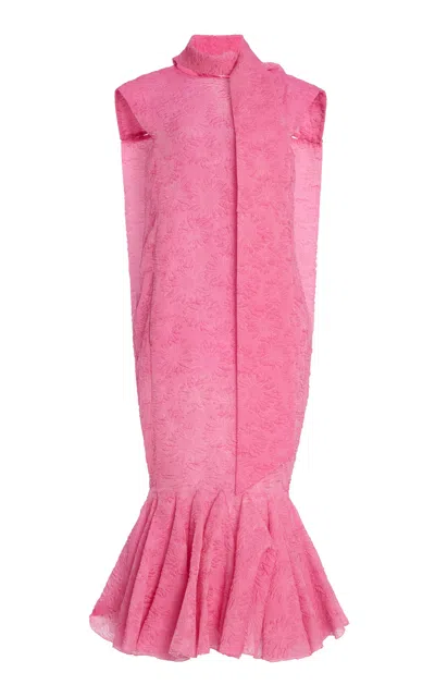 Atelier Prabal Gurung Trumpet-hem Sheer Cloque Midi Dress In Pink