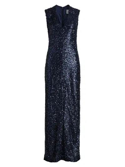 Atelier Prabal Gurung Women's Eva Sequined V-neck Sheath Gown In Blue