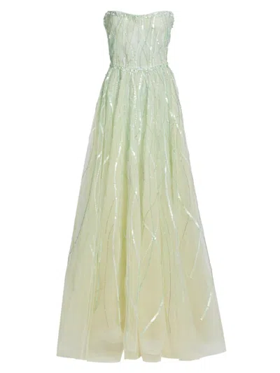 Atelier Prabal Gurung Women's Nancy Sequined Strapless Gown In Green