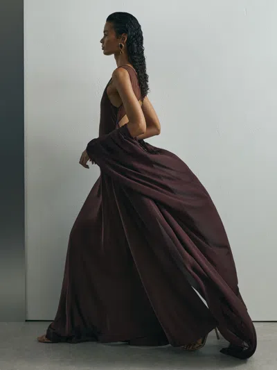 Atelier Satin Cape Maxi Dress In Purple