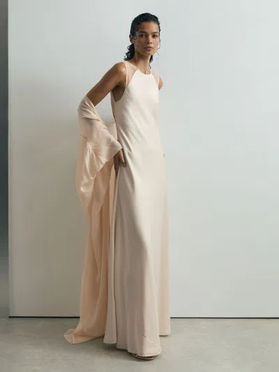 Atelier Satin Cape Maxi Dress In Neutral