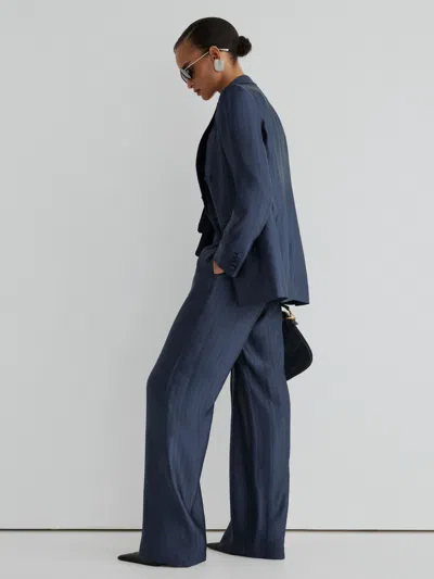 Atelier Satin Pinstripe Wide-leg Trousers In Navy