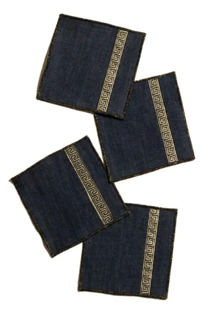 Atelier Saucier Grecian Set Of 4 Cocktail Napkins In Blue