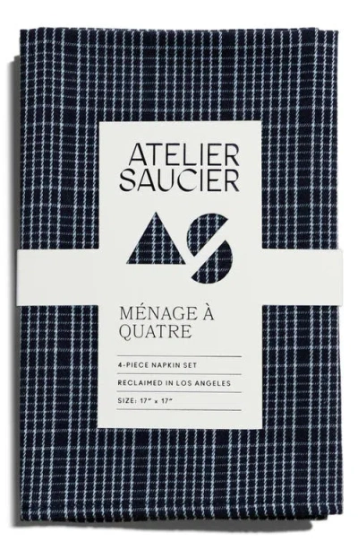 Atelier Saucier Heritage Plaid Set Of 4 Napkins In Blue
