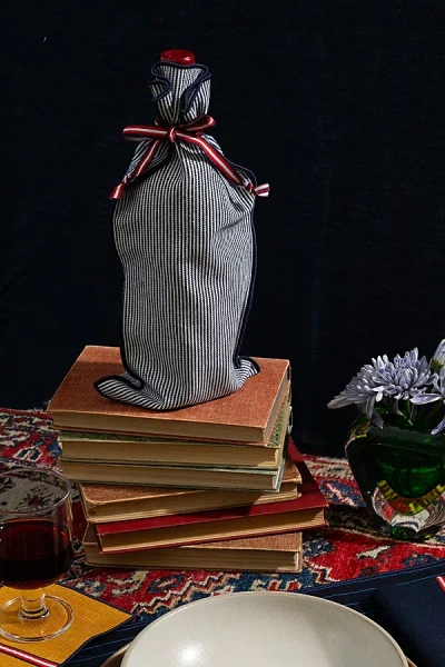 Atelier Saucier Indigo Stripe Bottle Bag In Indigo Stripe At Urban Outfitters In Multi