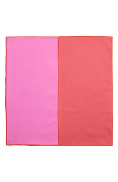 Atelier Saucier Lollipop 4-piece Twill Napkin Set In Pink