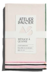 Atelier Saucier Macaw 4-piece Burlap Napkin Set In Cream