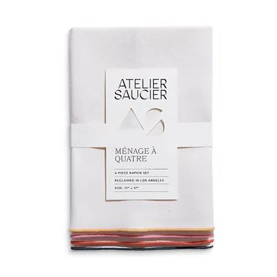 Atelier Saucier Rainbow Burlap Napkins, Set Of 4 In White