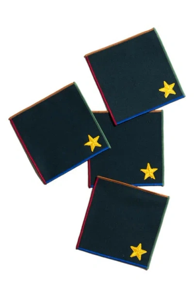Atelier Saucier Varsity Set Of 4 Cocktail Napkins In Green