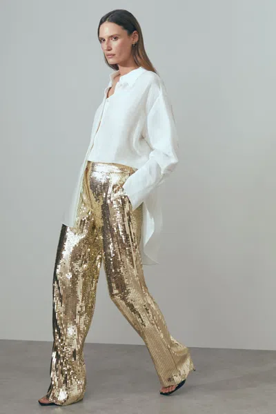 Atelier Sequin Wide Leg Trousers In Gold