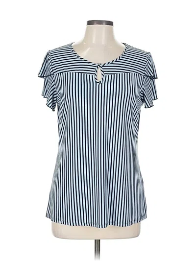 Pre-owned Atelier Short Sleeve Top Blue Keyhole Neckline Tops