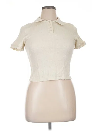 Pre-owned Atelier Short Sleeve Top Ivory Collared Neckline Tops