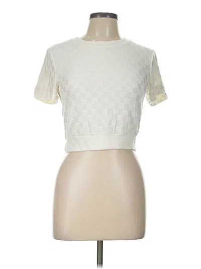 Pre-owned Atelier Short Sleeve Top Ivory Mock Neckline Tops
