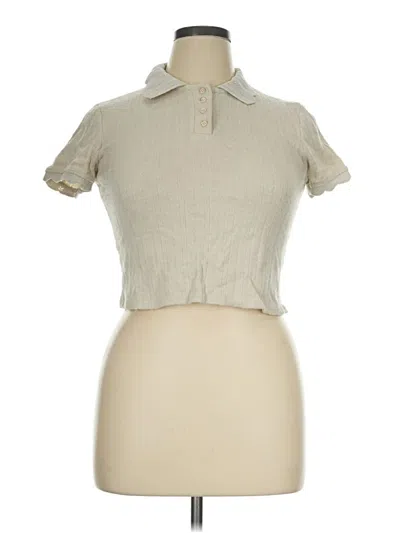 Pre-owned Atelier Short Sleeve Top Tan Collared Neckline Tops