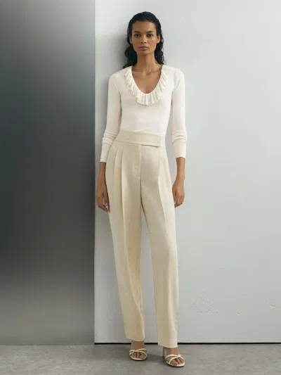 Atelier Silk Blend Ruffle Neck Knitted Top In White