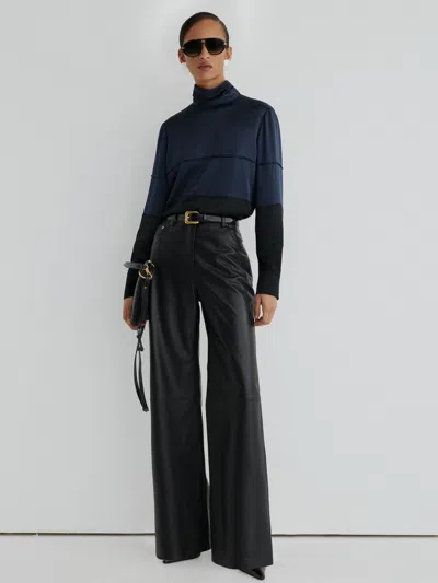 Atelier Silk Colour-block High-neck Blouse In Navy/black