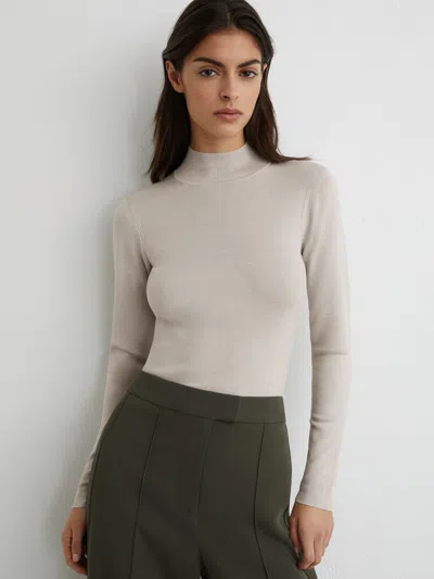 Atelier Silk-blend Mock-neck Top In Gray