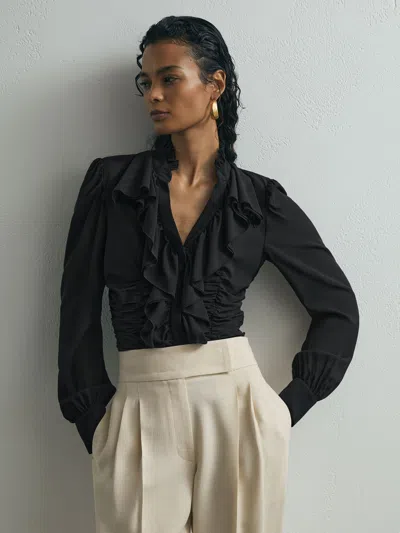 Atelier Silk-blend Ruffled Blouse In Black