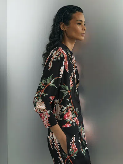 Atelier Silk-chiffon Floral-print Black Shirt