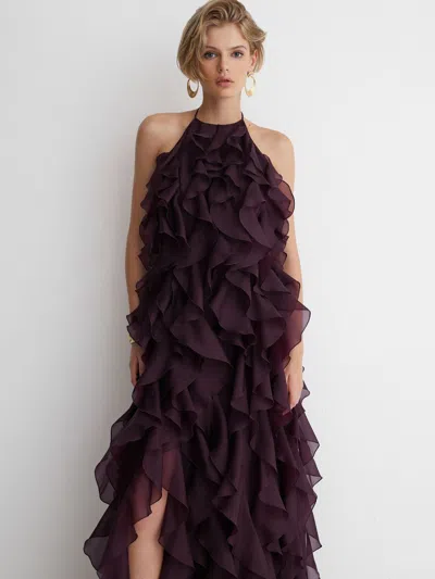Atelier Silk-organza Ruffle Maxi Dress In Purple