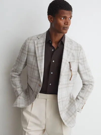 Atelier Soft Grey Hemp Wool Check Single Breasted Classic Fit Blazer In Gray