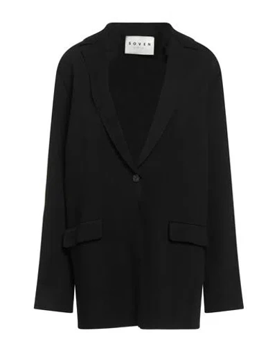 Atelier Soven Woman Overcoat & Trench Coat Black Size 8 Viscose, Pbt - Polybutylene Terephthalate