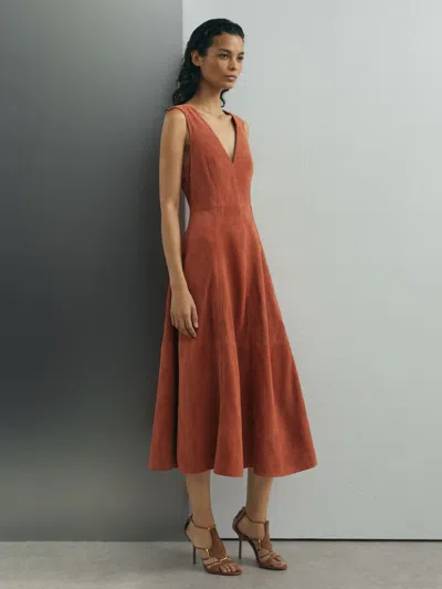 Atelier Suede Sleeveless Midi Dress In Brown