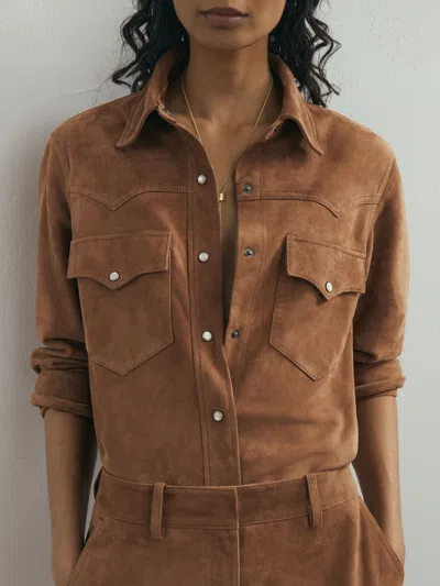 Atelier Suede Western Press-stud Shirt In Brown