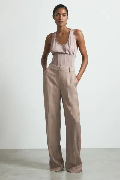 Atelier Tailored Wide Leg Suit Trousers In Brown