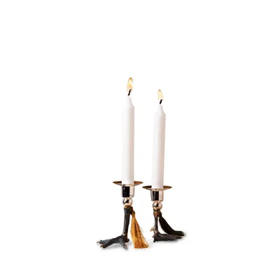 Atelier Terra Madre Gold / Silver Huginn Muninn Silver Plated Candle Stick With Cast Bronze Chicken And Duck Legs In Multi