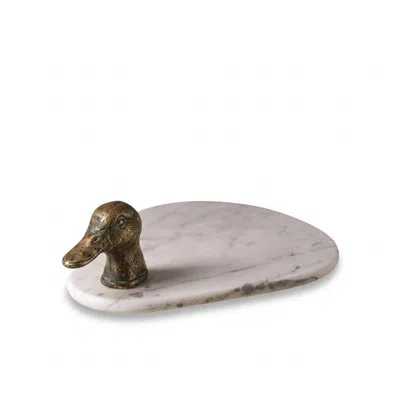 Atelier Terra Madre Gold / White Garuda Marble Serving Plate With Cast Bronze Duck Head In Multi