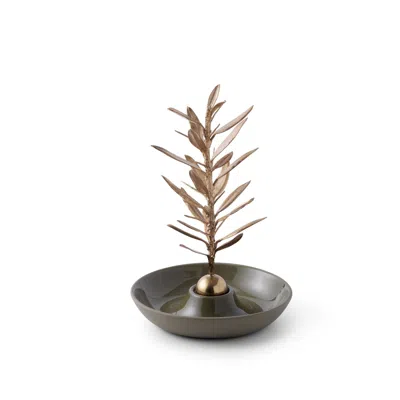 Atelier Terra Madre Green / Gold Elais Olive And Olive Oil Serving Plate In Brown