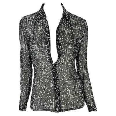 Pre-owned Atelier Versace 1990s  Black White Abstract Beaded Collared Shirt Custom