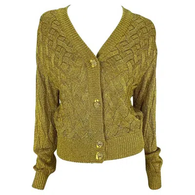 Pre-owned Atelier Versace F/w 1992  Gold Metallic Cable Knit Cardigan Sweater Custom In Brown
