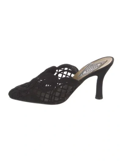 Pre-owned Atelier Versace Mesh Embroidered Accent Mules In Black