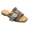 ATELIERS SNAKE PRINT BUCKLE SLIDES IN TAUPE